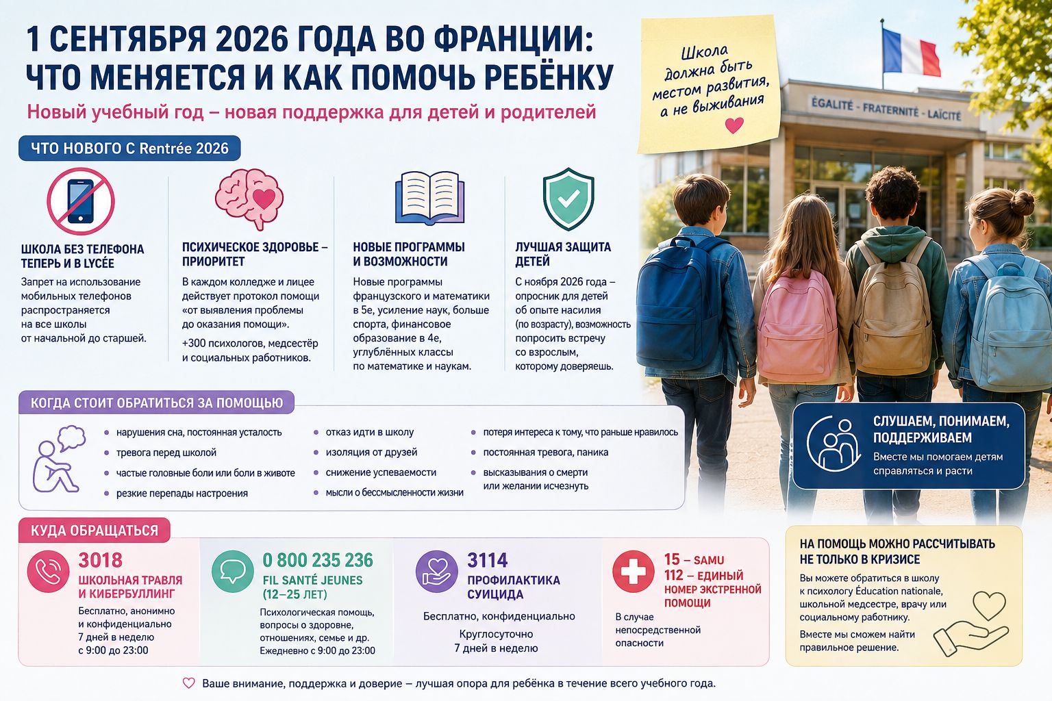 Rentrée 2026 во Франции школа, здоровье и безопасность наших детей